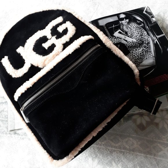 UGG sheepskin black cream backpack handbag - Picture 2 of 14